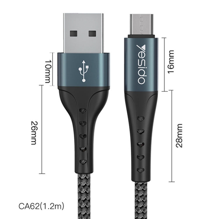 كابل بيانات شحن سريع USB CA62 بطول 1.2 متر وقوة 2.4 أمبير من Yesido لType-C كابل بيانات شحن سريع USB CA62 بطول 1.2 متر وقوة 2.4 أمبير من Yesido لType-C