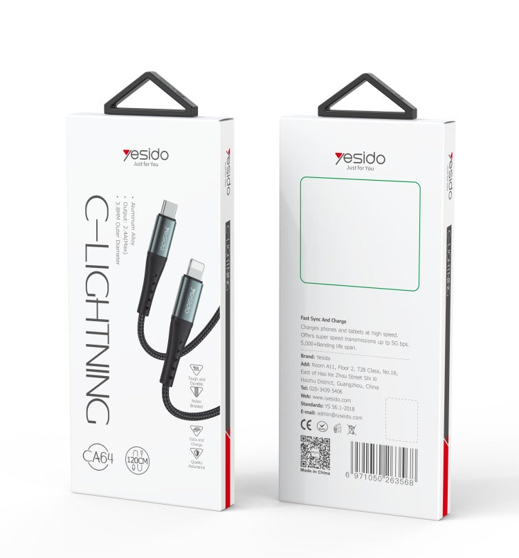 Yesido CA64 Type-C to Lightning Data Cable 1.2M / 2.4A Yesido CA64 Type-C to Lightning Data Cable 1.2M / 2.4A