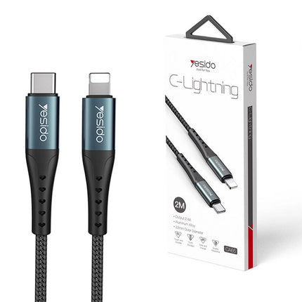 كابل بيانات شحن سريع من Type-C إلى Lightning من Yesido CA65 بطول 2 متر/2.4 أمبير