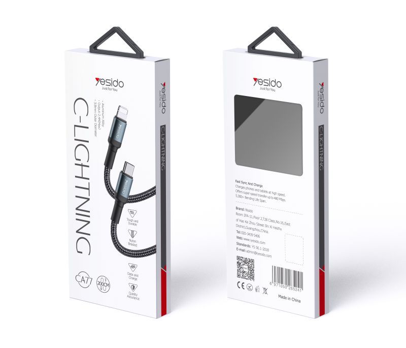 كابل بيانات شحن من Type-C إلى Lightning بقوة 20 واط من Yesido CA77 بطول 2 متر كابل بيانات شحن من Type-C إلى Lightning بقوة 20 واط من Yesido CA77 بطول 2 متر