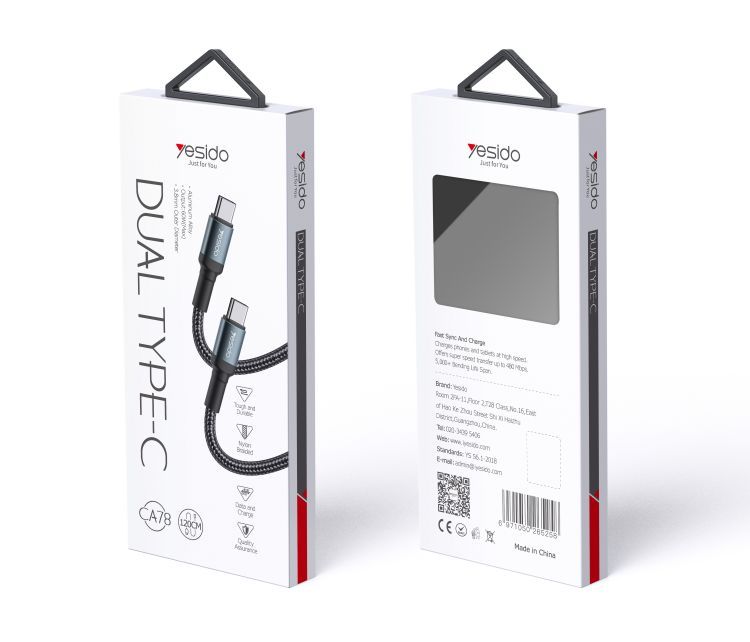 Yesido CA78 60W Dual Type-C Data Cable 1.2M Yesido CA78 60W Dual Type-C Data Cable 1.2M