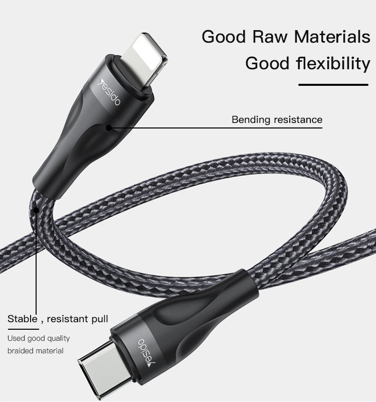 Yesido CA82 2.4A Type-C to Lightning Data Cable 30CM Yesido CA82 2.4A Type-C to Lightning Data Cable 30CM