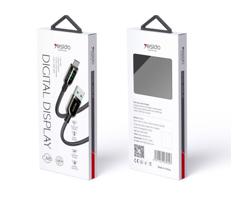 Yesido CA85 (5A) Digital Display Type-C Data Cable 1.2M Yesido CA85 (5A) Digital Display Type-C Data Cable 1.2M