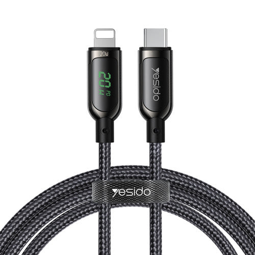 كابل بيانات شحن سريع Type-C إلى Lightning من Yesido CA86 (20 واط) بشاشة رقمية بطول 1.2 متر