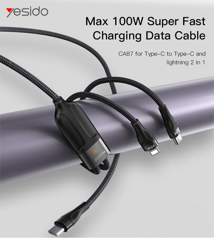 Yesido CA87 2-in-1 Lightning and USB-C Data Cable Yesido CA87 2-in-1 Lightning and USB-C Data Cable