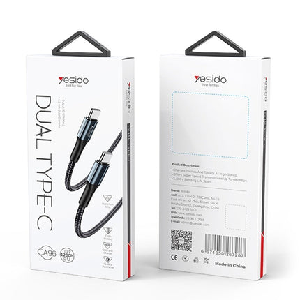 كابل بيانات و شحن سريع من  Type-C إلى  Type-C بطول 1.2 متر من Yesido CA96 3A 60W
