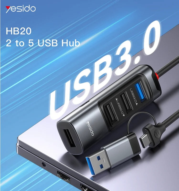 محول موزع USB 5 في 2 من Yesido HB20 محول موزع USB 5 في 2 من Yesido HB20