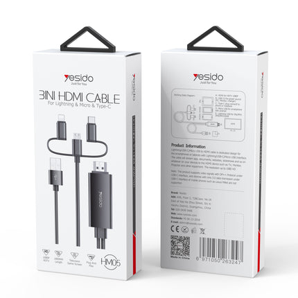 كابل HDMI 3 في 1 من Yesido HM05 (Lightning، Type-C، Micro USB)