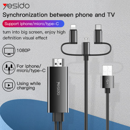 كابل HDMI 3 في 1 من Yesido HM05 (Lightning، Type-C، Micro USB)