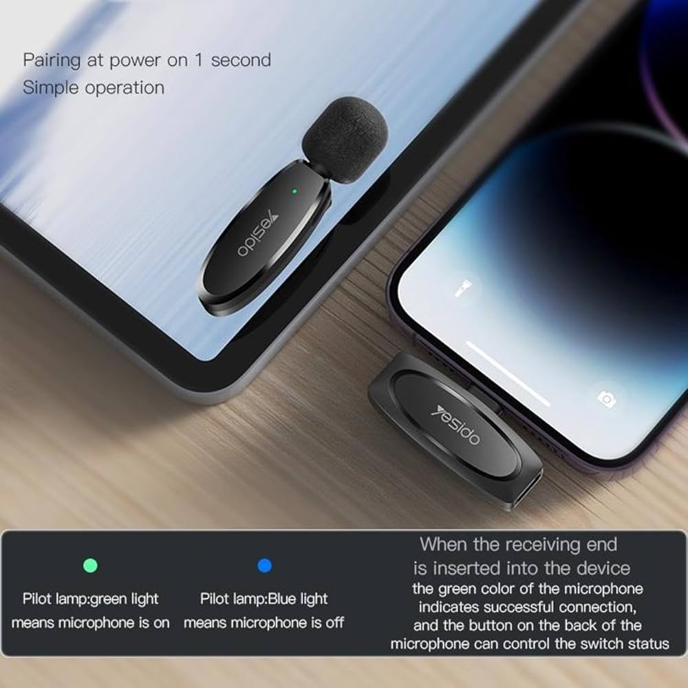 ميكروفون Lavalier لاسلكي Low-Latency من Yesido KR11 مع مستقبل Type-C ميكروفون Lavalier لاسلكي Low-Latency من Yesido KR11 مع مستقبل Type-C