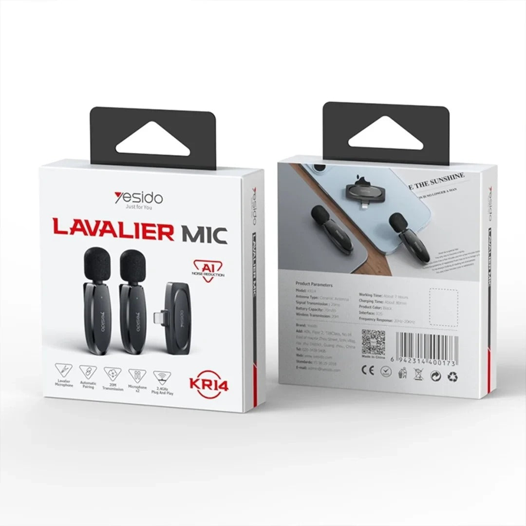 ميكروفون Lavalier لاسلكي مزدوج مع مستقبل Lightning من Yesido KR14 ميكروفون Lavalier لاسلكي مزدوج مع مستقبل Lightning من Yesido KR14