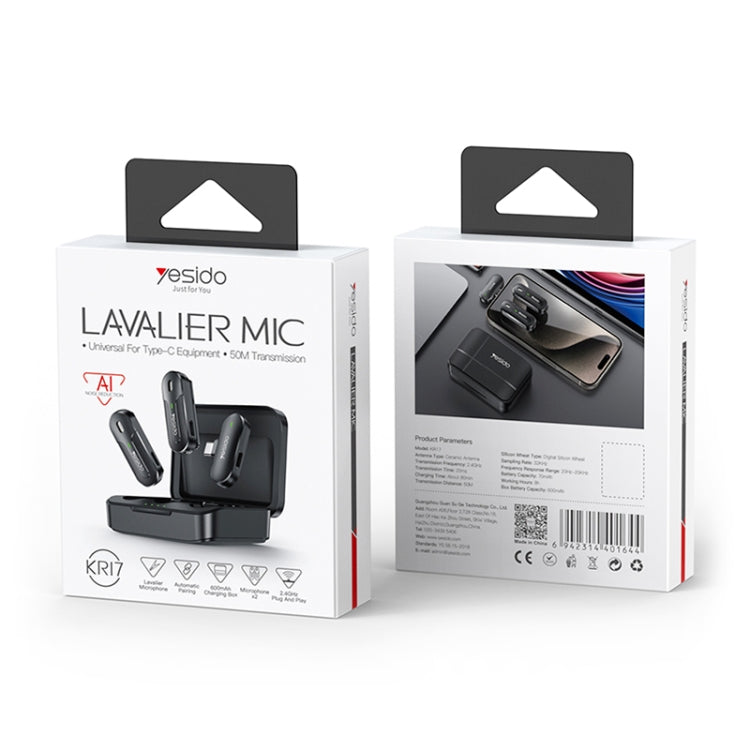 ميكروفون Lavalier لاسلكي 2 في 1 من Yesido KR17 مع Receiver من Type-C ميكروفون Lavalier لاسلكي 2 في 1 من Yesido KR17 مع Receiver من Type-C