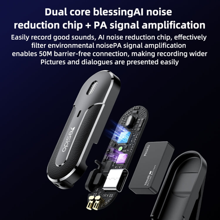 ميكروفون Lavalier لاسلكي 2 في 1 من Yesido KR17 مع Receiver من Type-C ميكروفون Lavalier لاسلكي 2 في 1 من Yesido KR17 مع Receiver من Type-C