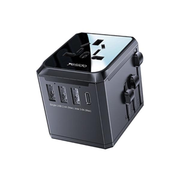 محول سفر عالمي من Yesido MC10 مزود بـ 4 منافذ USB