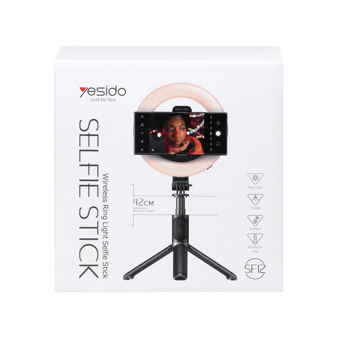 عصا سيلفي لاسلكية مزودة بRing Light SF12 من Yesido عصا سيلفي لاسلكية مزودة بRing Light SF12 من Yesido