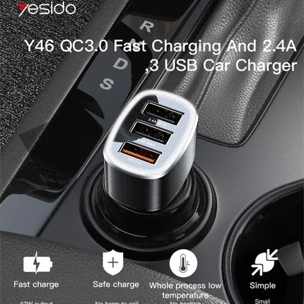 شاحن سيارة Yesido Y46 QC 3.0 42 واط