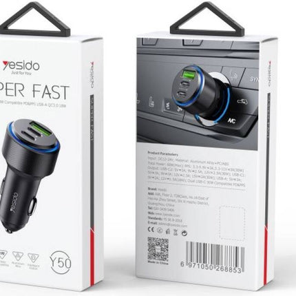 Yesido Y50 60W Aluminum Alloy + ABS Car Charger