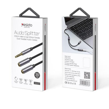 Yesido YAU27 3.5mm Audio Splitter Male to Dual Female Dual Headset Cable