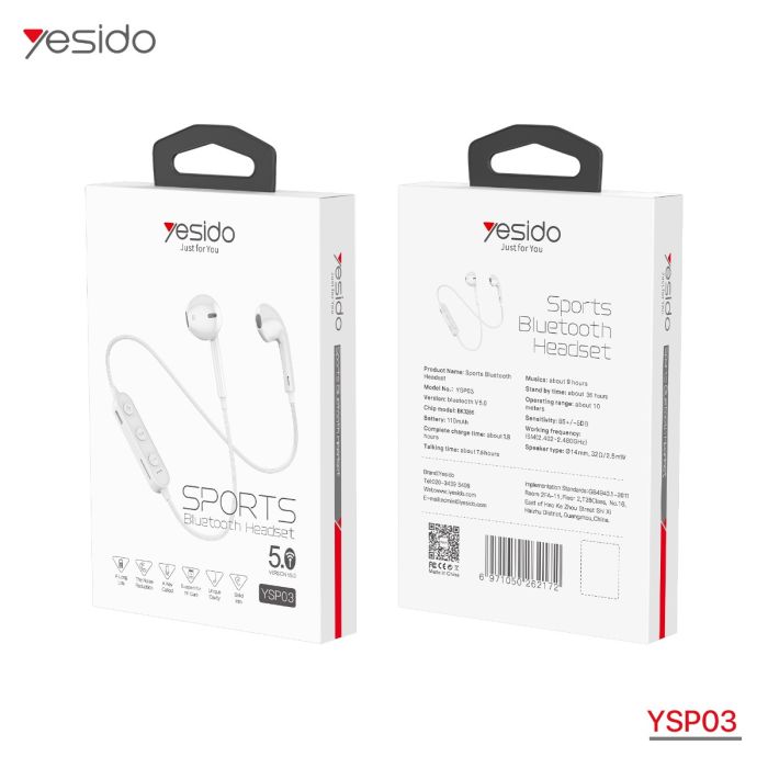 سماعة بلوتوث رياضية Yesido YSP03 (فتحة بطاقة TF) سماعة بلوتوث رياضية Yesido YSP03 (فتحة بطاقة TF)