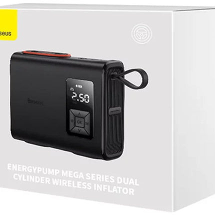Baseus Mega Energy Pump Dual Cylinder Wireless Inflator - High-Pressure Portable Air Compressor - Fast Inflation - Digital Pressure Display - 6000mAh Battery - Auto Shut-off - Multi-mode for Cars, Motorcycles, and Balls
