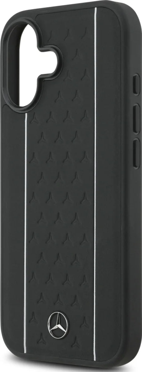 كفر مرسيدس بنز (Mercedes-Benz) جلد طبيعي ماج سيف بنقشة النجوم للايفون 17، 17 برو، و17 برو ماكس - أسود