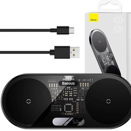 Baseus Digital LED Display Dual Wireless Charger 20W - Dual Qi Charging Pads - Real-time Power Monitoring - Ultra-Thin Transparent Design - Independent Coil Technology - Smart Power Allocation