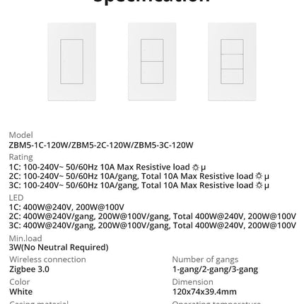 ZBM5-1C-120W SONOFF SwitchMan Zigbee Smart Wall Switch ZBM5