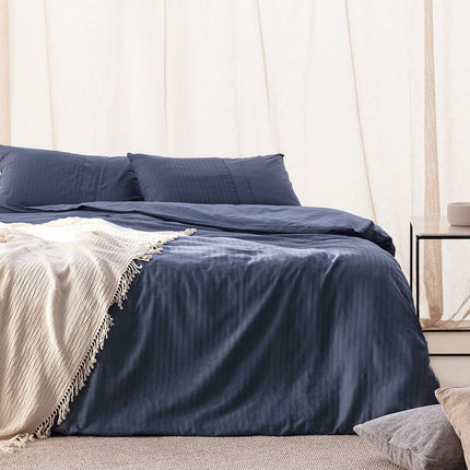 Adrien Navy King Size Ribbed Duvet Cover Set