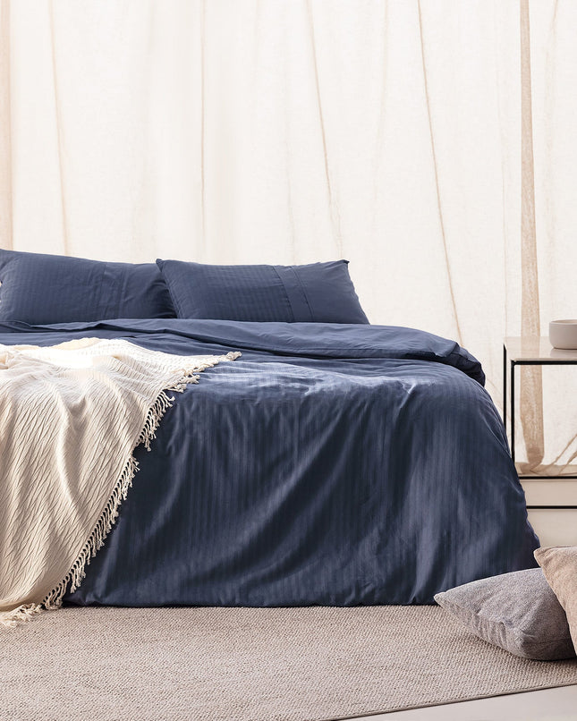 Adrien Navy King Size Ribbed Duvet Cover Set