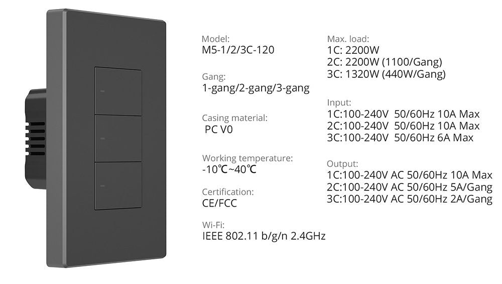 مفتاح جداري ذكي M5 (مفتاح واحد، مقاس 120، أسود) مفتاح جداري ذكي M5 (مفتاح واحد، مقاس 120، أسود)