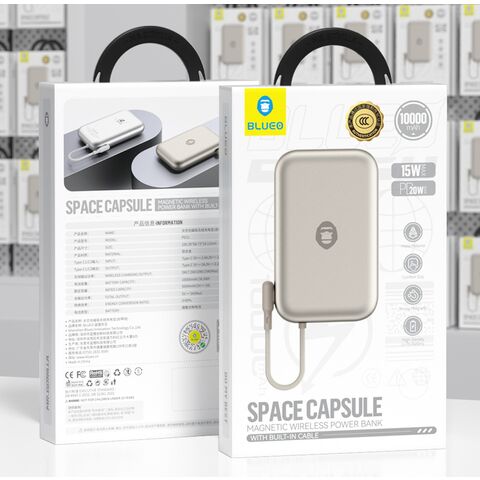 باور بانك لاسلكي مغناطيسي Space Capsule من BLUEO BL039 مع كابل مدمج (10000 مللي أمبير في الساعة) - تيتانيوم طبيعي باور بانك لاسلكي مغناطيسي Space Capsule من BLUEO BL039 مع كابل مدمج (10000 مللي أمبير في الساعة) - تيتانيوم طبيعي