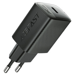 Acefast A104 GaN PD 25W Fast Wall Charger, USB-C Power Delivery, PPS Support for Samsung & iPhone, Compact Design - Black (EU Plug)