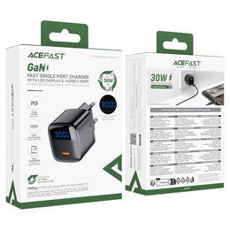 Acefast A113 GaN PD 20W Fast Wall Charger, USB-C Power Delivery, Compact Design & Multi-Protection Safety - Black (EU Plug)