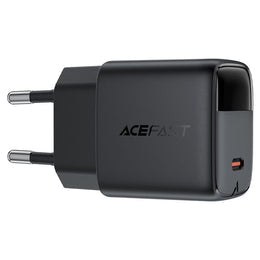 شاحن جداري أيس فاست (Acefast A113) سريع بتقنية GaN وقوة 20 واط، منفذ USB-C يدعم تقنية PD، تصميم مدمج وأنظمة أمان متعددة - أسود