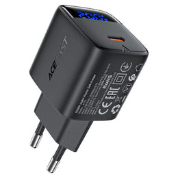 Acefast A113 GaN PD 20W Fast Wall Charger, USB-C Power Delivery, Compact Design & Multi-Protection Safety - Black (EU Plug)