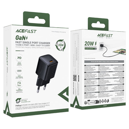 Acefast A17 GaN Smart Wall Charger 20W PD Fast Charge, Ultra-Compact Type-C Power Adapter for iPhone, Samsung, and AirPods - White (EU Plug)