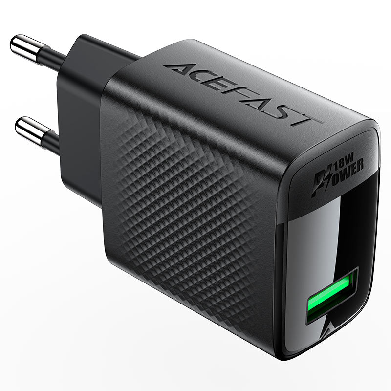 Acefast A90 GaN Smart Wall Charger 18W QC3.0 Fast Charge, Compact USB-A Power Adapter for Smartphones and Tablets - White (EU Plug)