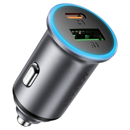 Acefast B15 65W Dual Port Metal Car Charger (USB-C 65W + USB-A 18W), PD3.0/QC3.0 Fast Charging Adapter for Laptops, MacBook, iPhone 16/15, and Samsung - Zinc Alloy Black