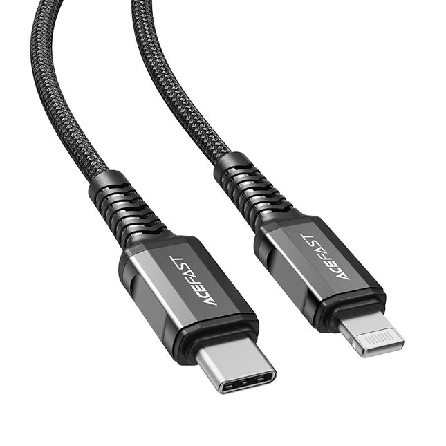 كابل شحن سريع أيس فاست (Acefast C1-01) من USB-C إلى Lightning، يدعم تقنية PD، سلك TPE مرن ومتين بطول 1.2 متر لأجهزة الآيفون والآيباد - أسود