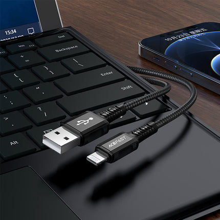 Acefast C1-02 USB-A to Lightning Charging & Data Cable, 2.4A Fast Charging, Durable & Flexible TPE Sync Cord, 1.2m Reliable Cable for iPhone, iPad & iPod - Black