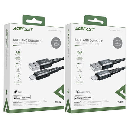 Acefast C1-02 USB-A to Lightning Charging & Data Cable, 2.4A Fast Charging, Durable & Flexible TPE Sync Cord, 1.2m Reliable Cable for iPhone, iPad & iPod - Black