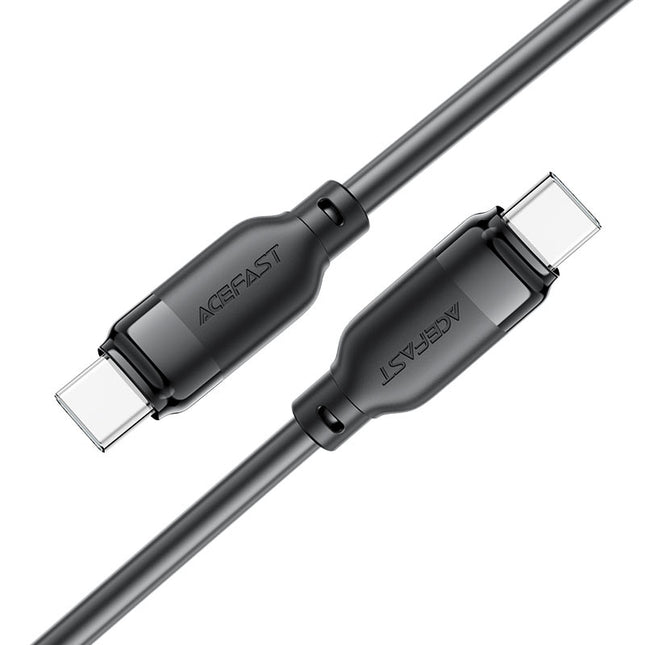 كابل شحن سريع أيس فاست (Acefast C16-03) من USB-C إلى USB-C بقوة 60 واط، يدعم PD، تصميم معزز ضد الكسر بطول 1.2 متر من الـ PVC المرن للابتوب والموبايل - أسود