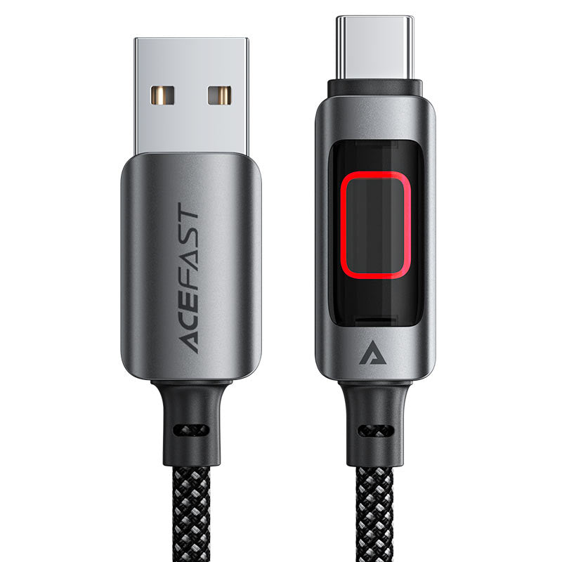 كابل شحن ونقل بيانات أيس فاست (Acefast C21-04) من USB-A إلى USB-C، شحن سريع بقدرة 3 أمبير، سلك نايلون مجدول متين بطول 1.2 متر - أسود