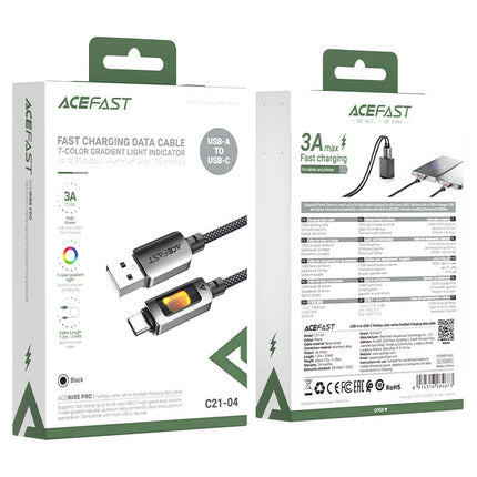 Acefast C21-03 USB-C to USB-C 60W Fast Charging Cable, PD Support, Durable Braided Nylon Sync Cord, 1.2m High-Speed Cable for Laptop, Tablet & Phone - Black