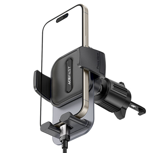 قاعدة تثبيت الهاتف أيس فاست (Acefast D25) للمكيف، حامل هاتف ميكانيكي بتصميم دائري مدمج للغاية، دوران 360 درجة وتشغيل سهل بيد واحدة - أسود