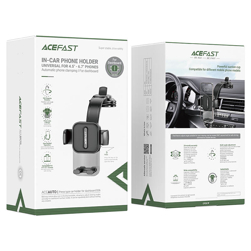 Acefast D26 Universal Air Vent Car Phone Mount, One-Button Release, 360° Rotation Compact Holder with Secure Mechanical Grip - Black Acefast D26 Universal Air Vent Car Phone Mount, One-Button Release, 360° Rotation Compact Holder with Secure Mechanical Grip - Black