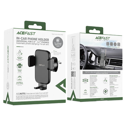 Acefast D27 Universal Car Phone Mount Holder, Secure Telescopic Arm, 360° Rotation Dashboard & Windshield Suction Holder - Black