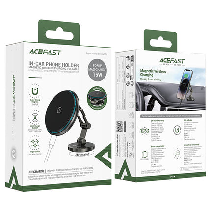 Acefast D30 Magnetic Wireless Car Charger 15W Fast Charge, MagSafe Compatible Phone Holder, 360° Rotation Compact Air Vent Mount - Black