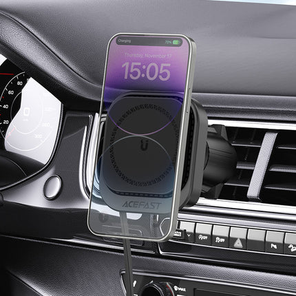 Acefast D32 Magnetic Wireless Car Charger 15W Fast Charge, MagSafe Compatible Phone Holder, 360° Rotation Secure Air Vent Mount - Black