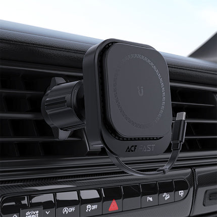 Acefast D32 Magnetic Wireless Car Charger 15W Fast Charge, MagSafe Compatible Phone Holder, 360° Rotation Secure Air Vent Mount - Black